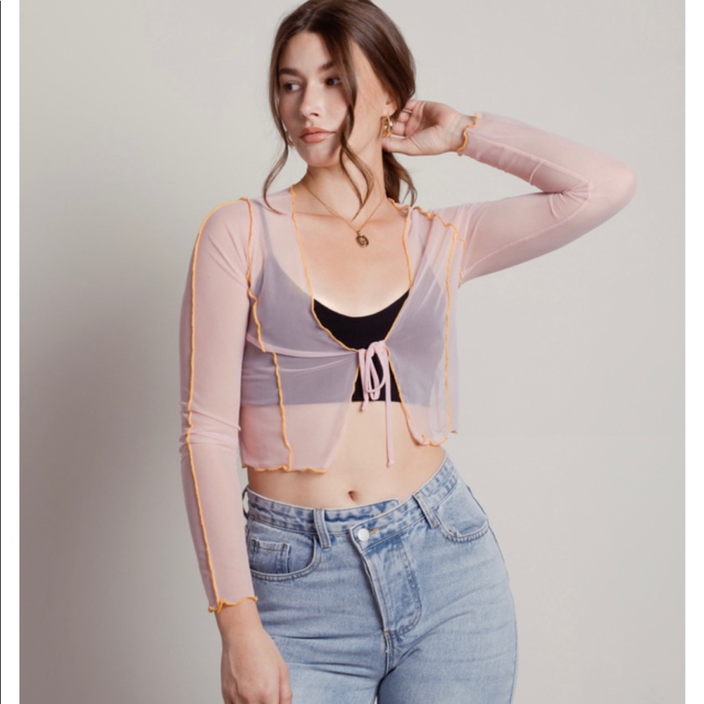 SEE IT ALL SHEER CONTRAST OVERLOCK CROP TOP BLUSH